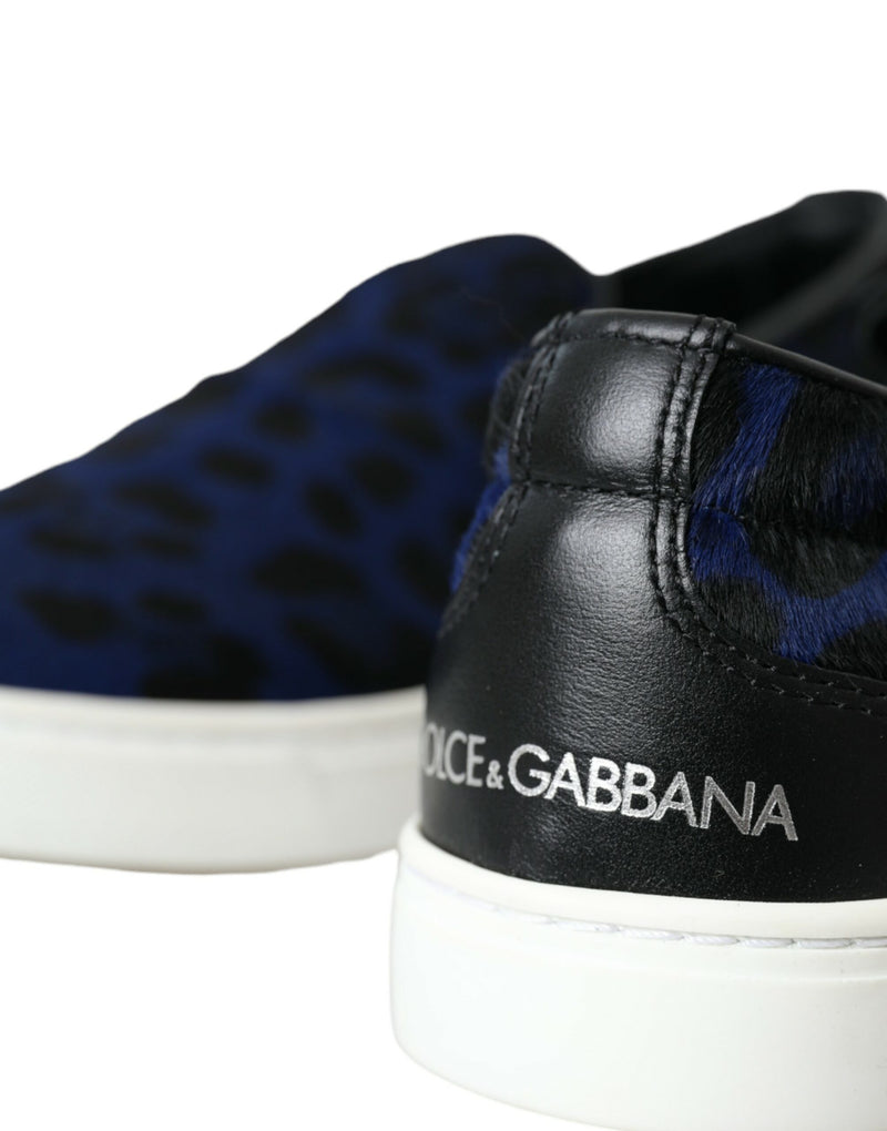 Zapatillas deportivas de piel de becerro azul con estampado de leopardo de Dolce & Gabbana