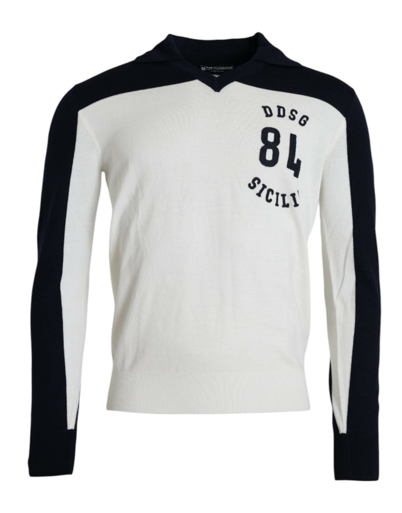 Suéter de punto de cuello henley SICILIA blanco y negro de Dolce & Gabbana