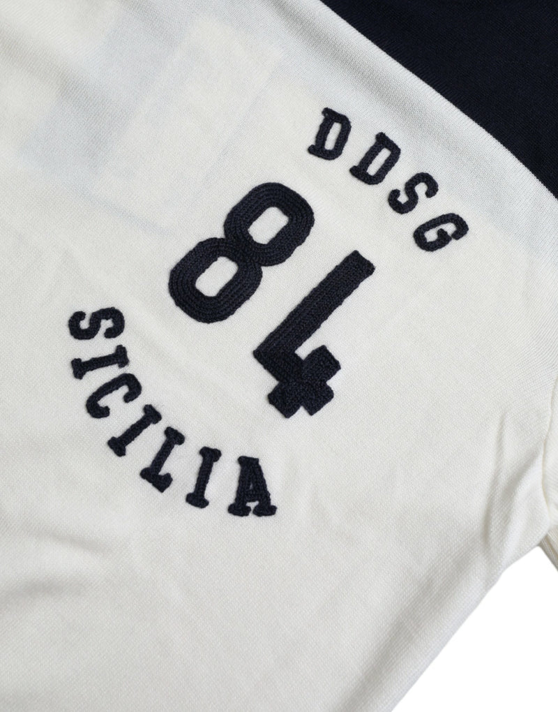 Suéter de punto de cuello henley SICILIA blanco y negro de Dolce & Gabbana