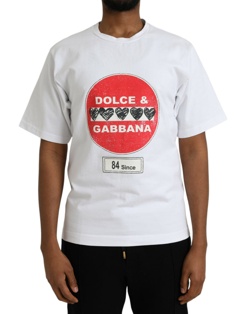 Camiseta branca de algodão com coração Amor, gola careca e mangas curtas Dolce & Gabbana