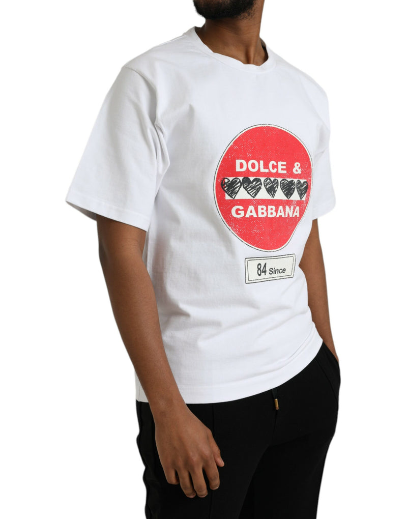 Camiseta branca de algodão com coração Amor, gola careca e mangas curtas Dolce & Gabbana