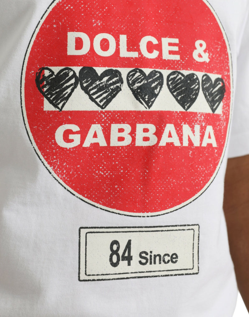 Camiseta branca de algodão com coração Amor, gola careca e mangas curtas Dolce & Gabbana