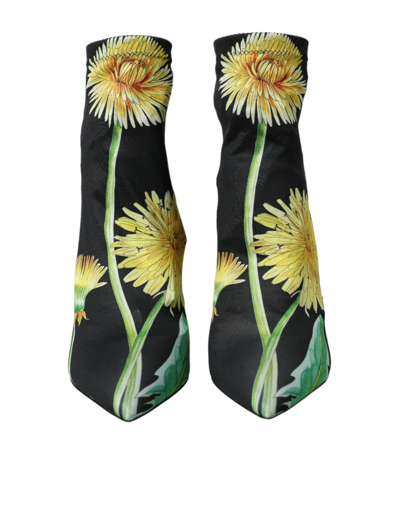 Botines de punto elástico negro con estampado floral de Dolce & Gabbana