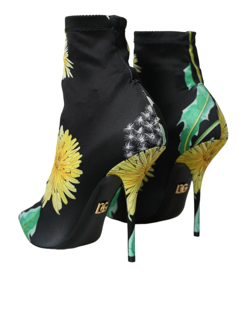 Botines de punto elástico negro con estampado floral de Dolce & Gabbana