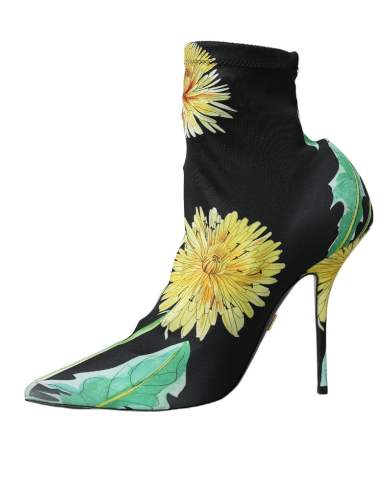 Botines de punto elástico negro con estampado floral de Dolce & Gabbana