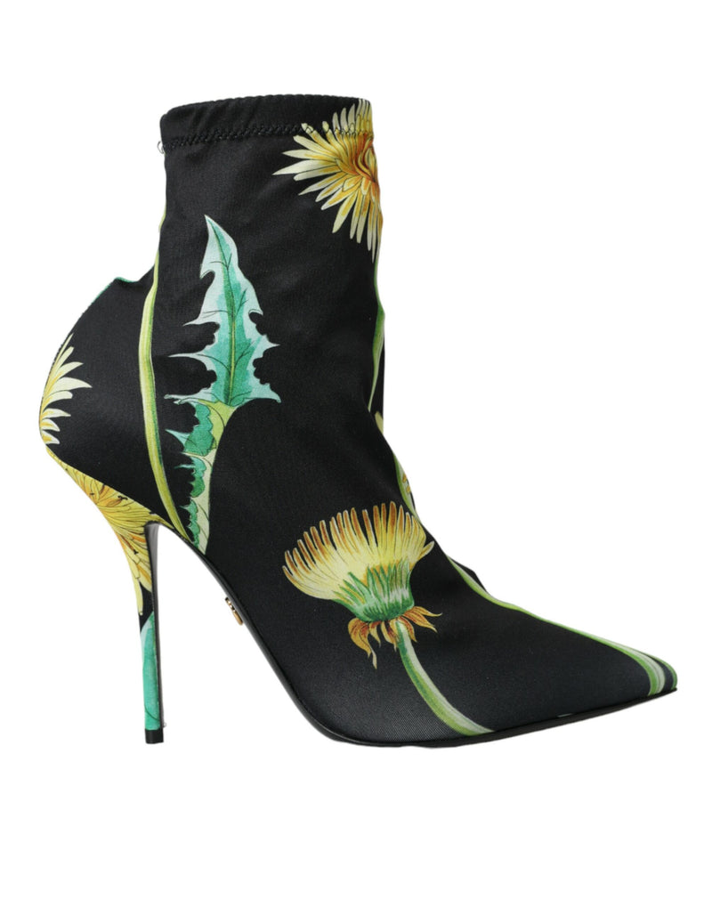Botines de punto elástico negro con estampado floral de Dolce & Gabbana