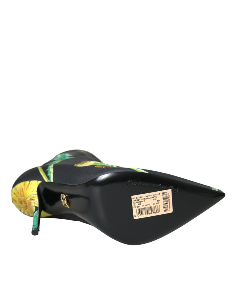 Botines de punto elástico negro con estampado floral de Dolce & Gabbana