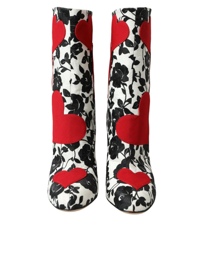 Bottes hautes en cuir blanc à motif de cœurs floraux Dolce & Gabbana