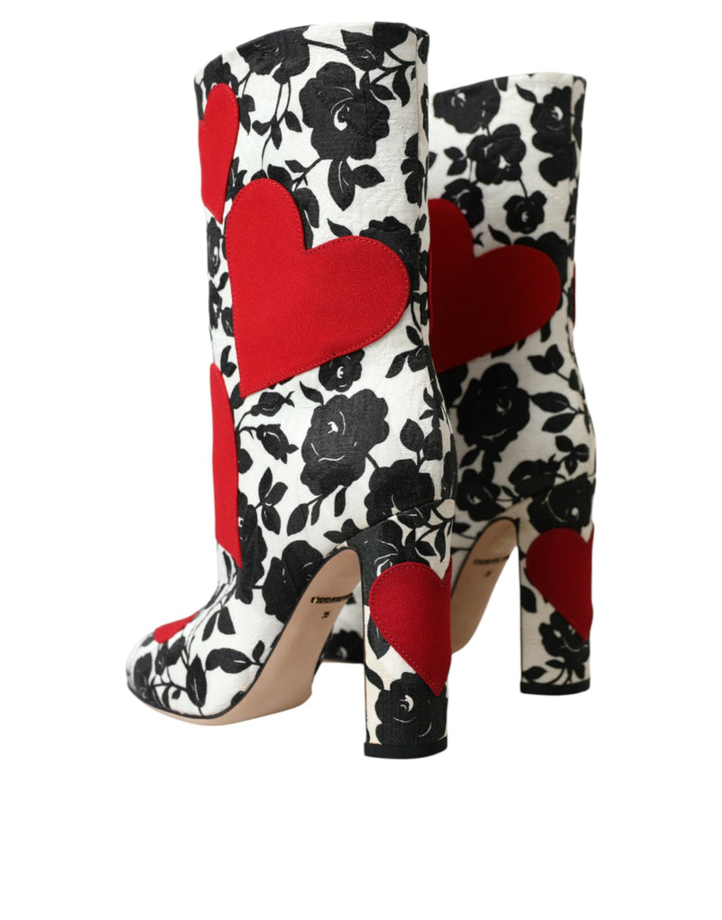 Bottes hautes en cuir blanc à motif de cœurs floraux Dolce & Gabbana