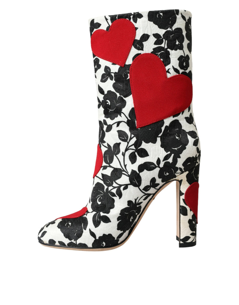 Bottes hautes en cuir blanc à motif de cœurs floraux Dolce & Gabbana
