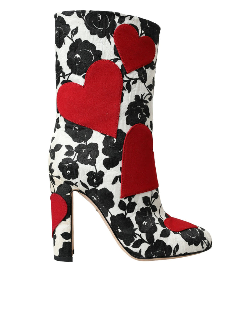 Bottes hautes en cuir blanc à motif de cœurs floraux Dolce & Gabbana