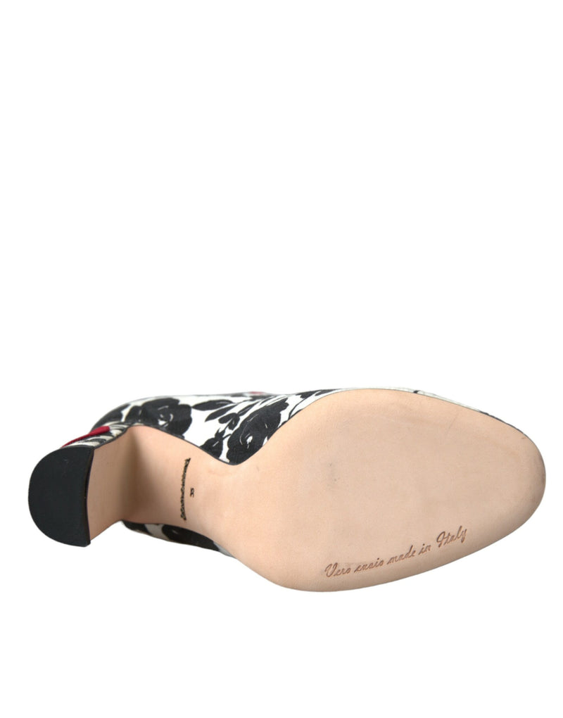 Bottes hautes en cuir blanc à motif de cœurs floraux Dolce & Gabbana