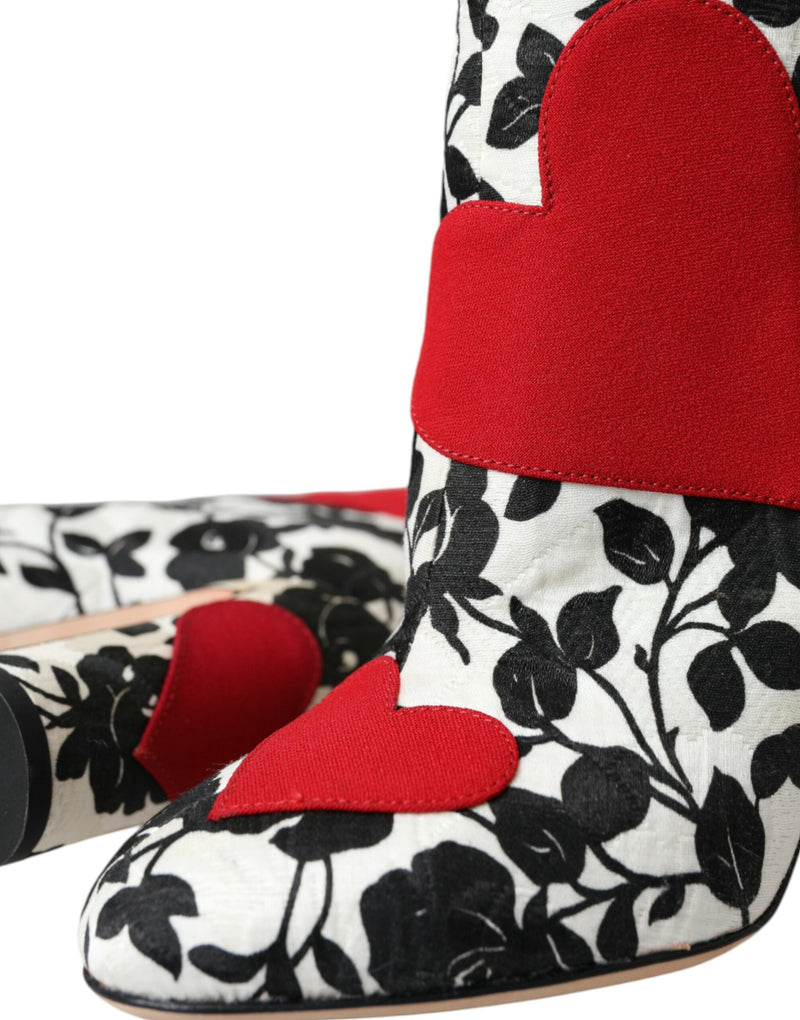 Bottes hautes en cuir blanc à motif de cœurs floraux Dolce & Gabbana