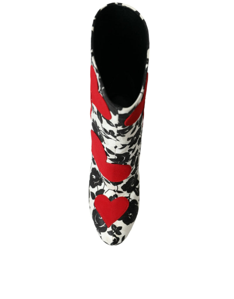 Bottes hautes en cuir blanc à motif de cœurs floraux Dolce & Gabbana