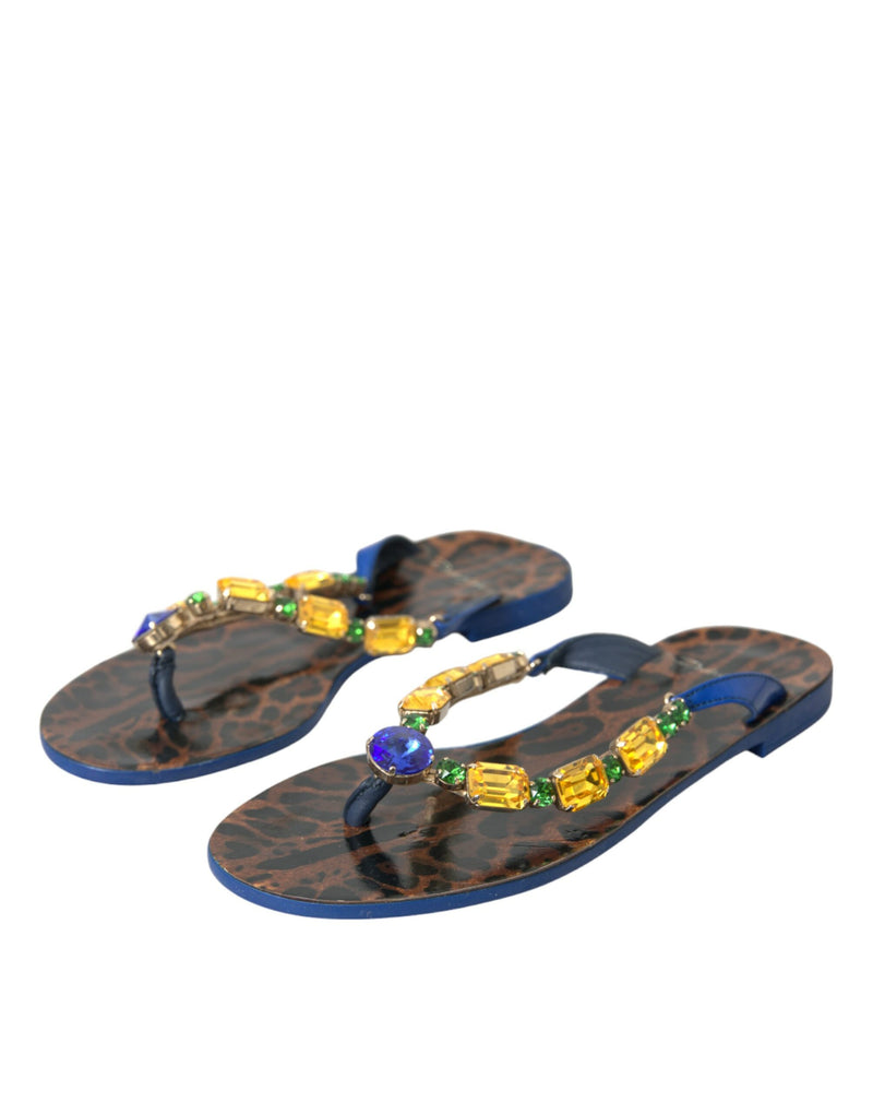 Zapatos de playa de piel de becerro azul con cristales Dolce & Gabbana