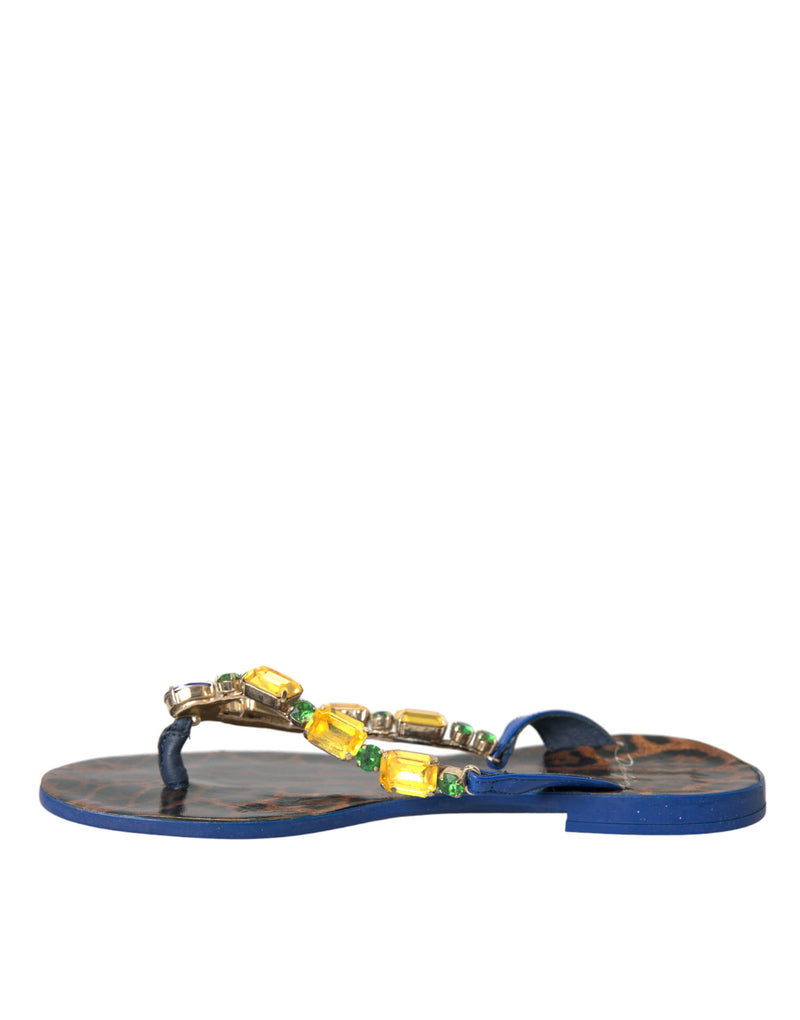 Zapatos de playa de piel de becerro azul con cristales Dolce & Gabbana
