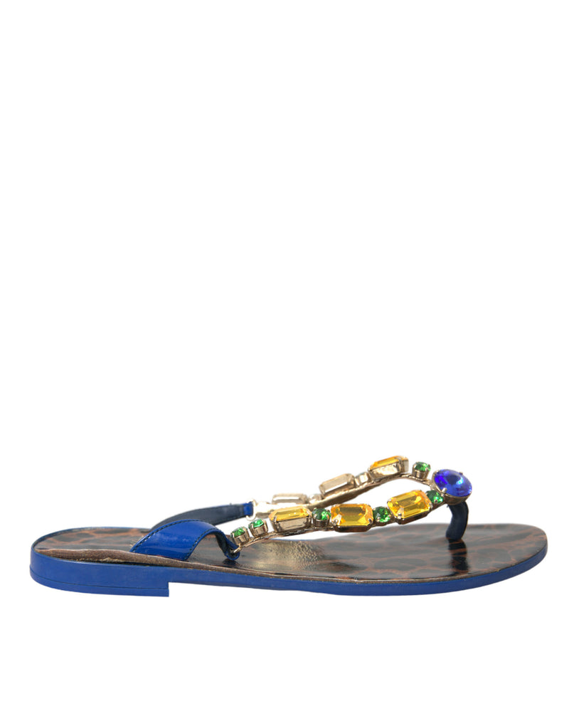 Zapatos de playa de piel de becerro azul con cristales Dolce & Gabbana