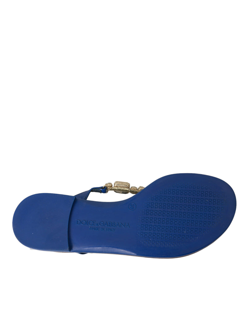 Zapatos de playa de piel de becerro azul con cristales Dolce & Gabbana