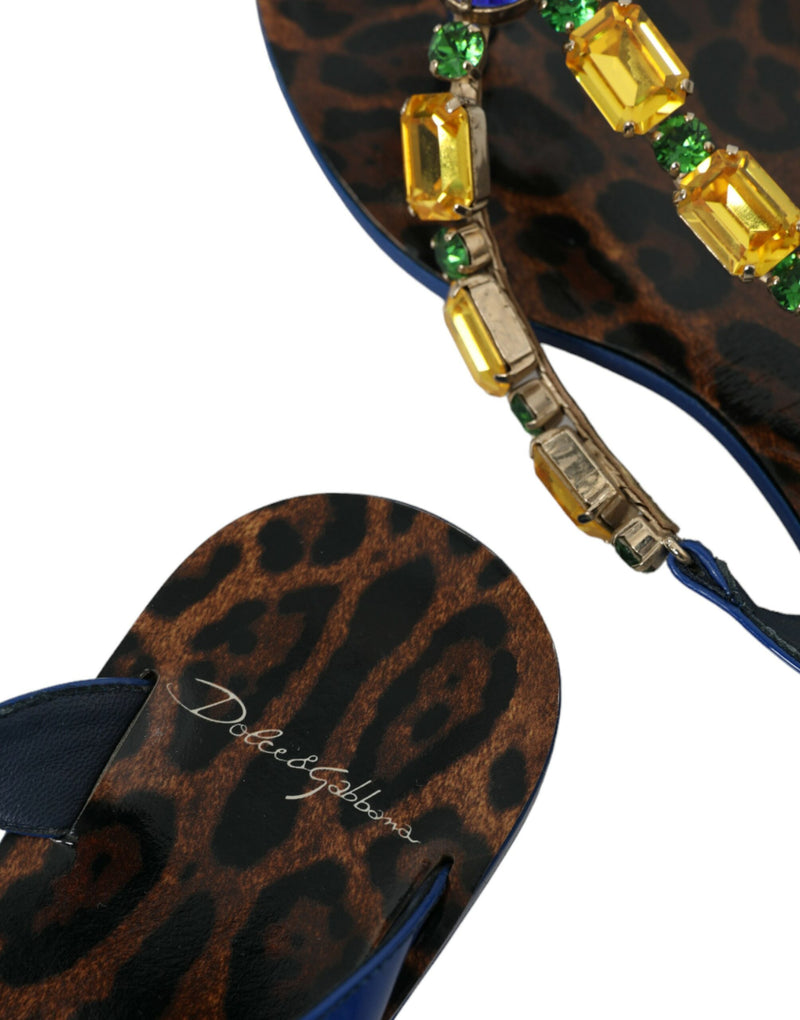 Zapatos de playa de piel de becerro azul con cristales Dolce & Gabbana