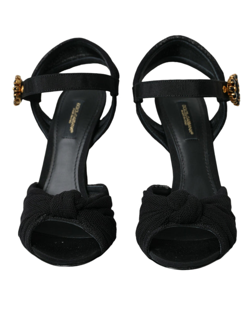 Sandalias de tacón de ante negro con adornos Dolce & Gabbana