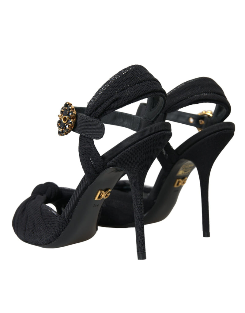 Sandalias de tacón de ante negro con adornos Dolce & Gabbana