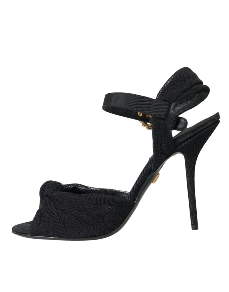 Sandalias de tacón de ante negro con adornos Dolce & Gabbana