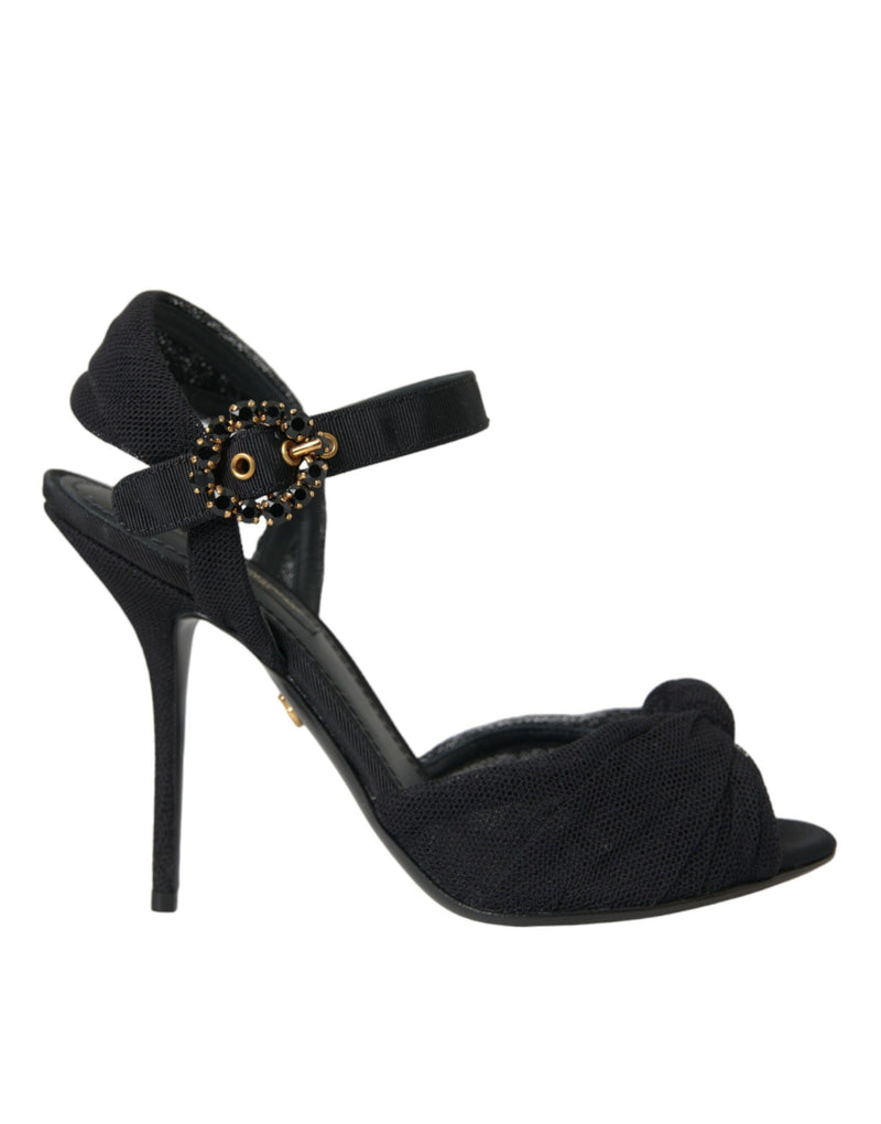 Sandalias de tacón de ante negro con adornos Dolce & Gabbana