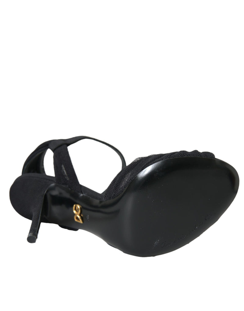Sandalias de tacón de ante negro con adornos Dolce & Gabbana