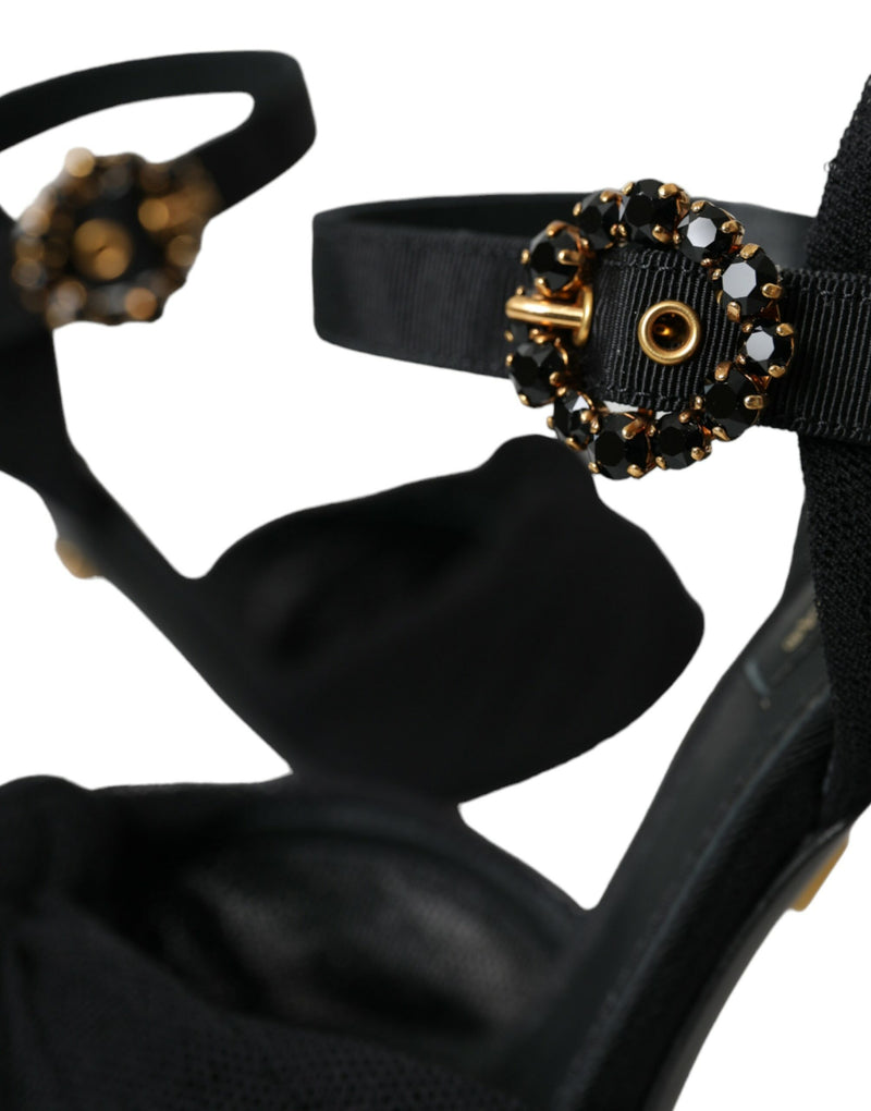 Sandalias de tacón de ante negro con adornos Dolce & Gabbana