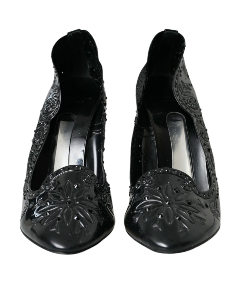 Scarpins Dolce & Gabbana de salto, pretos, com cristais CINDERELLA