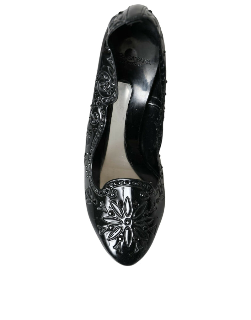 Scarpins Dolce & Gabbana de salto, pretos, com cristais CINDERELLA