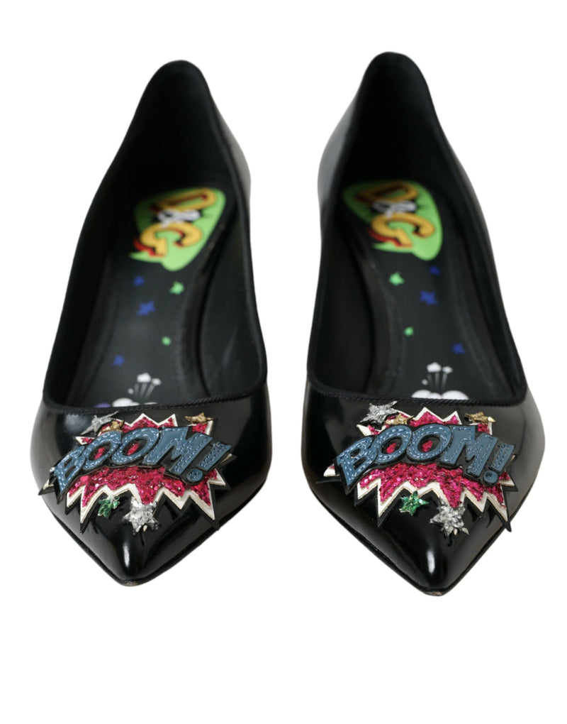 Escarpins à talons en cuir noir avec patch BOOM Dolce & Gabbana