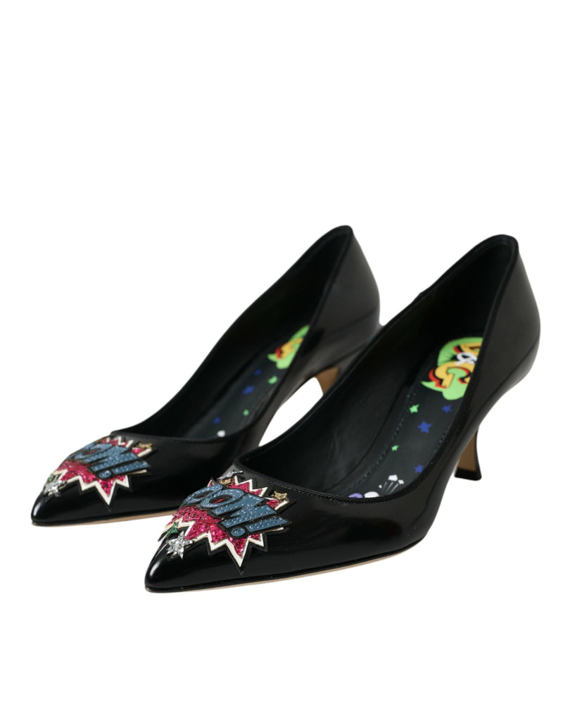 Escarpins à talons en cuir noir avec patch BOOM Dolce & Gabbana