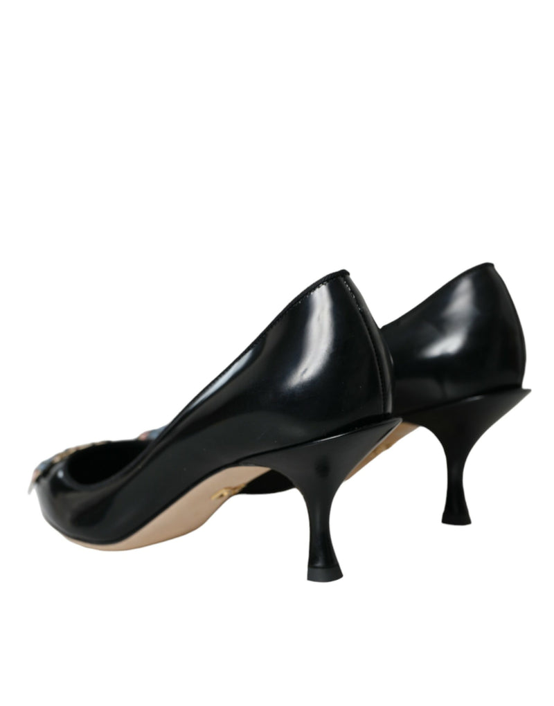 Escarpins à talons en cuir noir avec patch BOOM Dolce & Gabbana