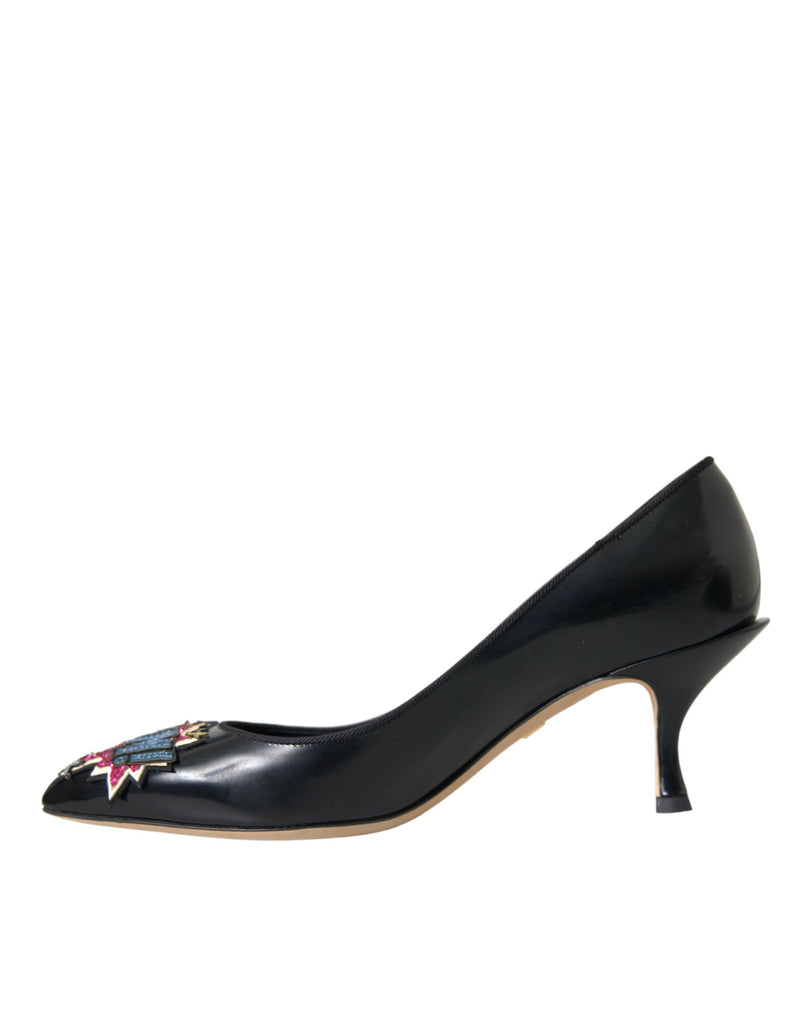 Escarpins à talons en cuir noir avec patch BOOM Dolce & Gabbana