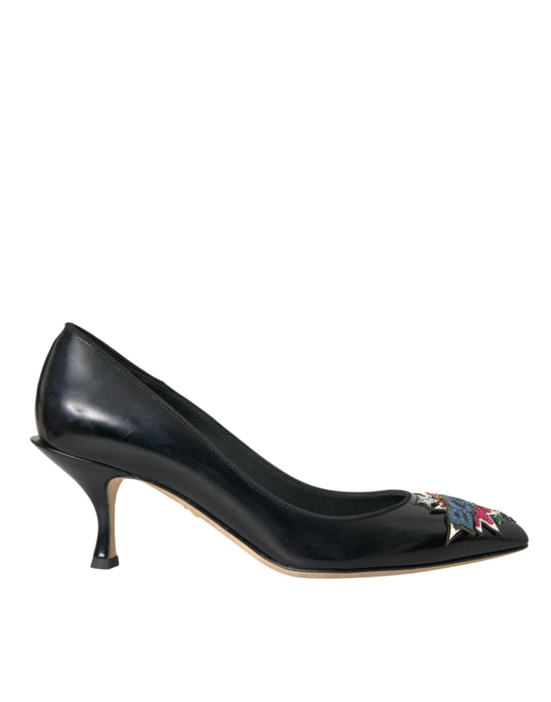 Escarpins à talons en cuir noir avec patch BOOM Dolce & Gabbana