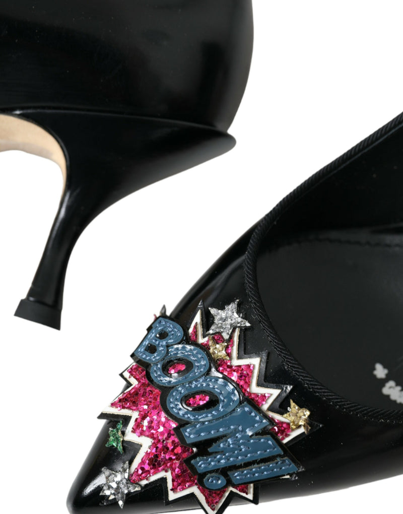 Escarpins à talons en cuir noir avec patch BOOM Dolce & Gabbana