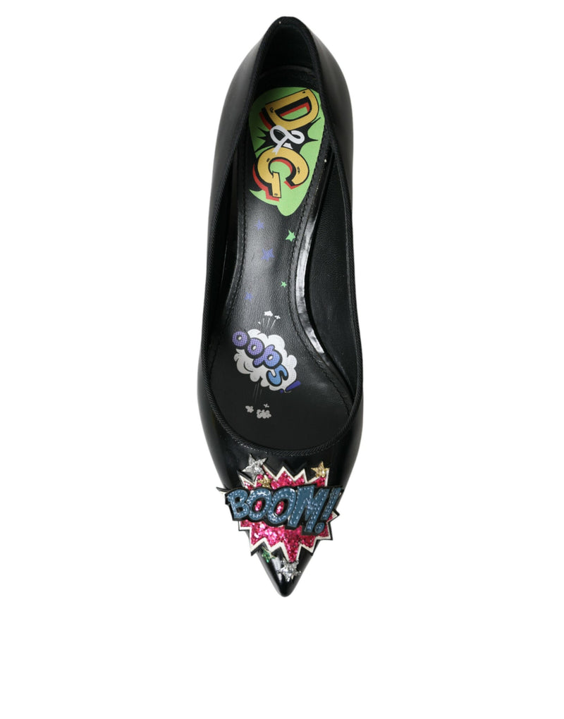 Escarpins à talons en cuir noir avec patch BOOM Dolce & Gabbana