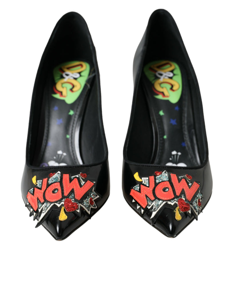 Scarpins Dolce & Gabbana de salto, de couro preto, com patch WOW