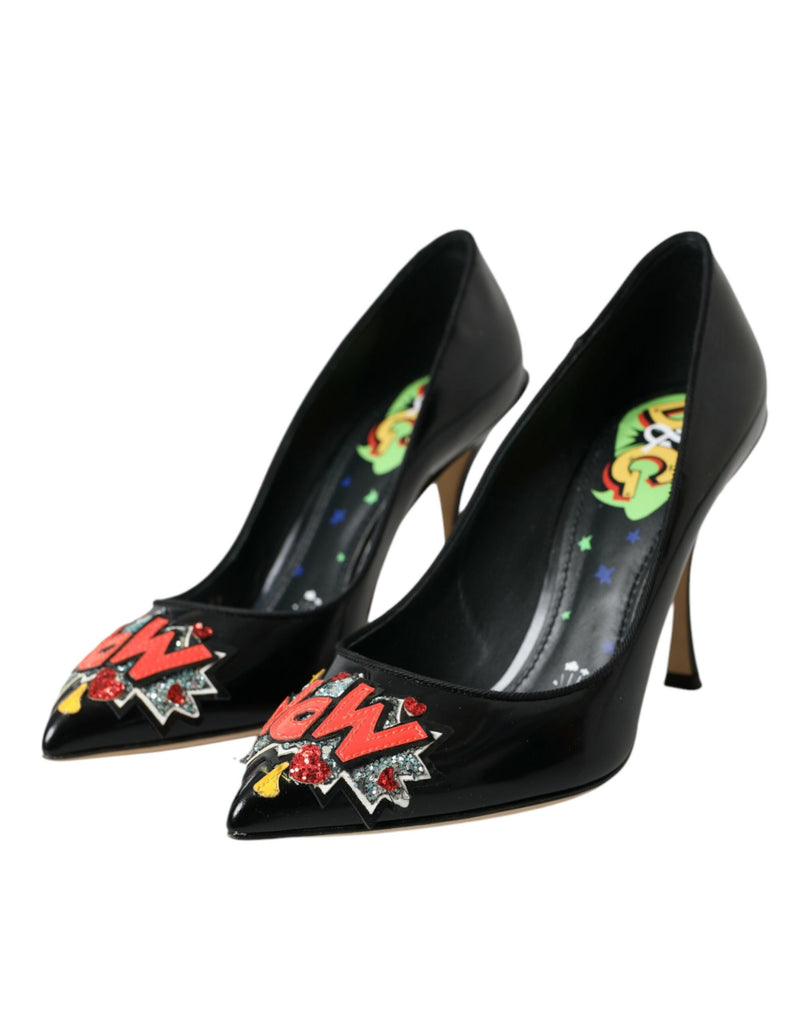 Scarpins Dolce & Gabbana de salto, de couro preto, com patch WOW