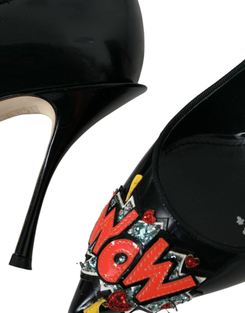 Scarpins Dolce & Gabbana de salto, de couro preto, com patch WOW