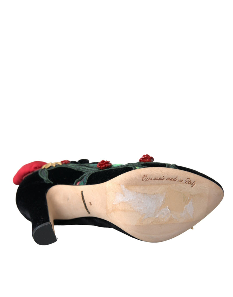 Zapatos Mary Jane negros con broche de rosas y cristales Dolce & Gabbana