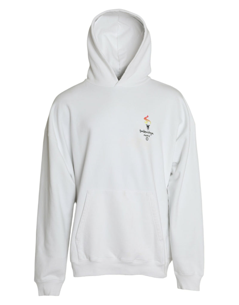 Balenciaga Felpa pullover con cappuccio in cotone bianco e logo