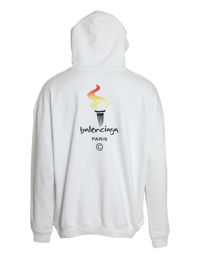 Balenciaga Felpa pullover con cappuccio in cotone bianco e logo
