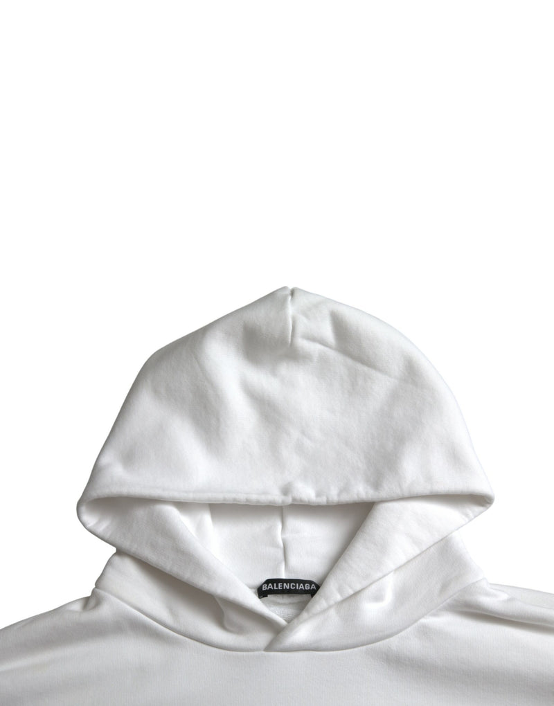 Balenciaga Felpa pullover con cappuccio in cotone bianco e logo