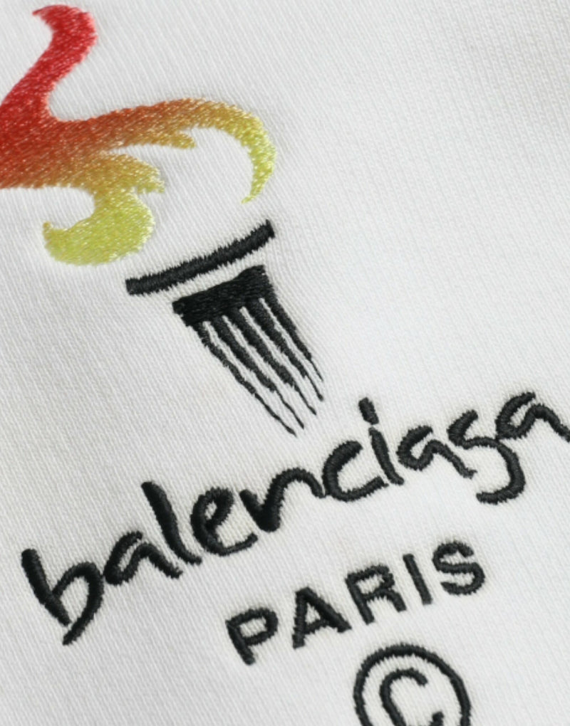 Balenciaga Felpa pullover con cappuccio in cotone bianco e logo