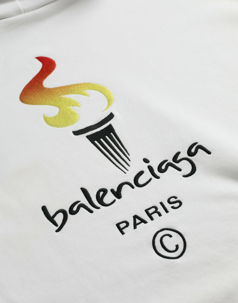 Balenciaga Felpa pullover con cappuccio in cotone bianco e logo