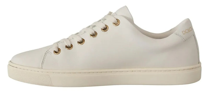 Tênis de couro branco com coração vermelho e dourado Dolce & Gabbana