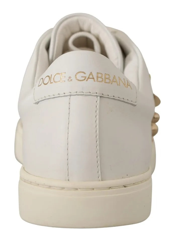 Tênis de couro branco com coração vermelho e dourado Dolce & Gabbana