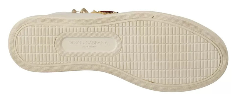 Tênis de couro branco com coração vermelho e dourado Dolce & Gabbana
